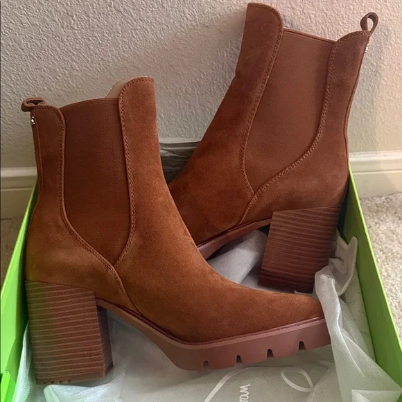 NIB Sam Edelman Rollins Brown Suede Ankle Boots sz 9.5 - Picture 2 of 11